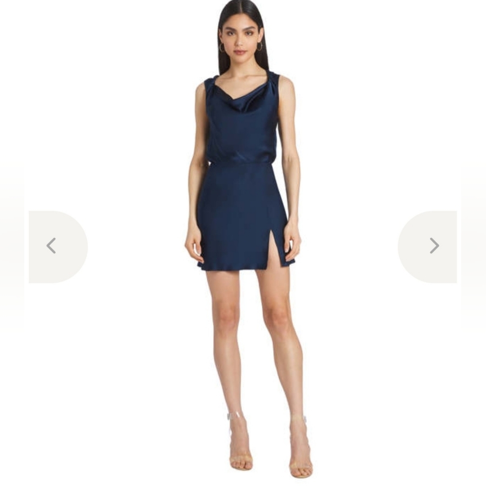 Amanda Uprichard Ellison Silk Mini Dress Ink Blue Flowy Feminine Cocktail Small